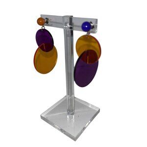 BOHO Lucite 60s Disc Cha Cha Earrings Orange Purple Blue Funky Dangle Vintage
